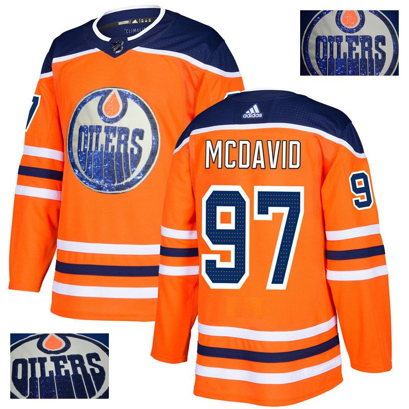 Men Edmonton Oilers #97 Mcdavid Orange Gold embroidery Adidas NHL Jerseys->women nhl jersey->Women Jersey